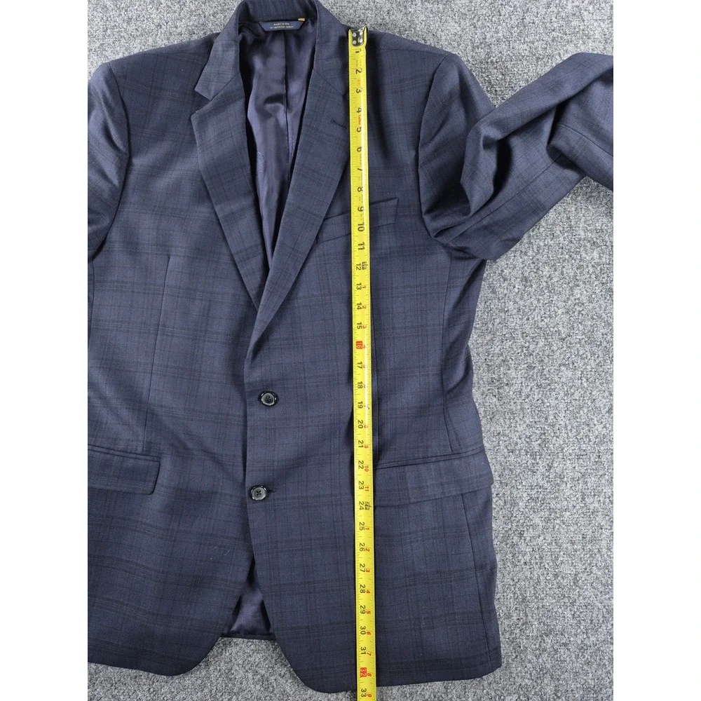 Brooks Brothers 1818 Fitzgerald Blazer Mens 44L Navy Blue Plaid Saxon Wool USA